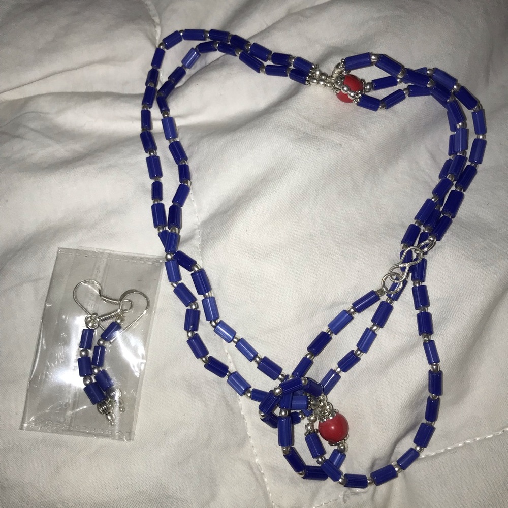Blue Necklace and Matching Blue Earring